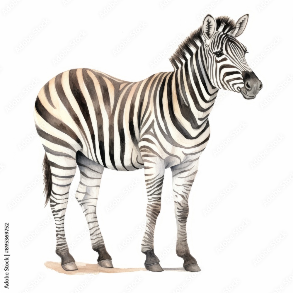 Watercolor zebra on white background, animal art Watercolor zebra on white background, animal art