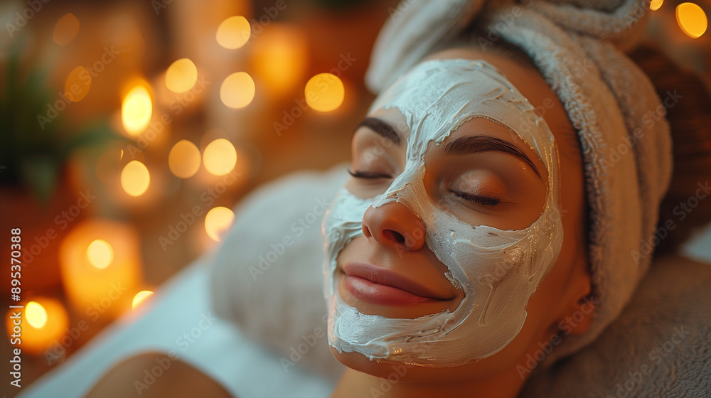 Close-Up of Relaxed Woman with Soothing Facial Mask in Luxurious Spa Close-Up of Relaxed Woman with Soothing Facial Mask in Luxurious Spa