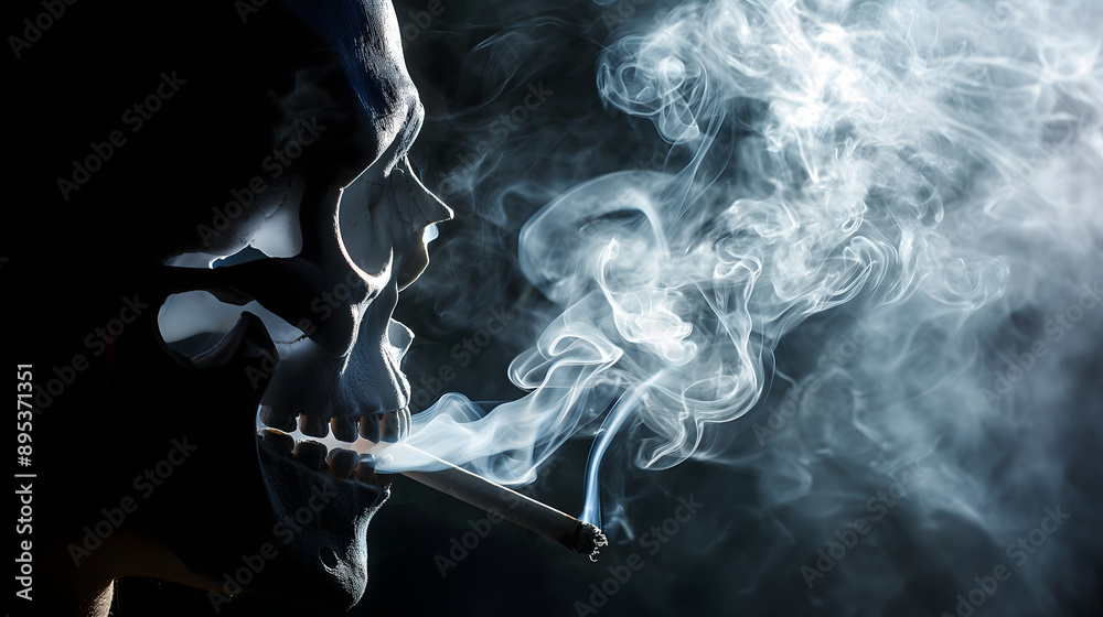 concept of a smoking skull highlighting the deadly effects of tobacco and raising awareness about lung cancer, scary concept of a smoking skull highlighting the deadly effects of tobacco and raising awareness about lung cancer, scary