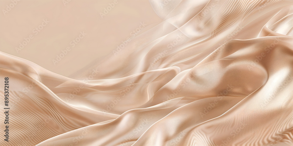 Fototapeta premium Texture of luxurious golden silk fabric. Smooth, elegant satin fabric in neutral sepia tones. Background for wedding design.