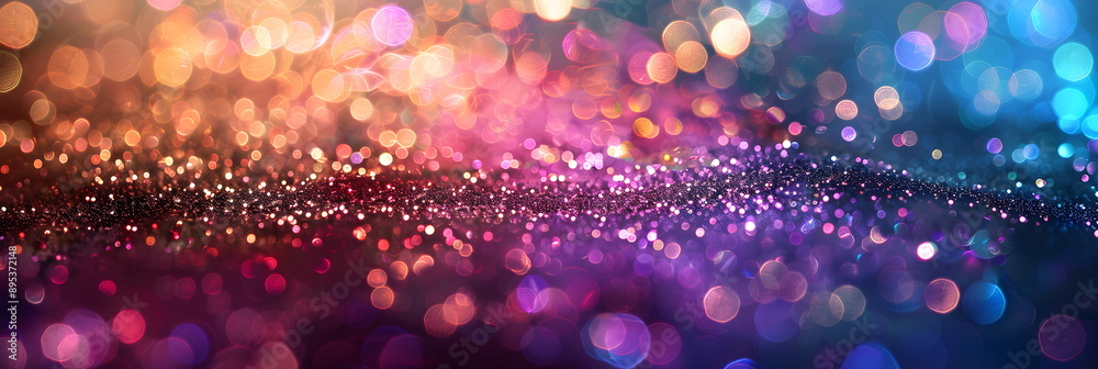 The Christmas background is filled with colorful rainbow sparkles, shimmering with the bokeh effect created by the holiday lights. Banner for adding text or other design elements. The Christmas background is filled with colorful rainbow sparkles, shimmering with the bokeh effect created by the holiday lights. Banner for adding text or other design elements.