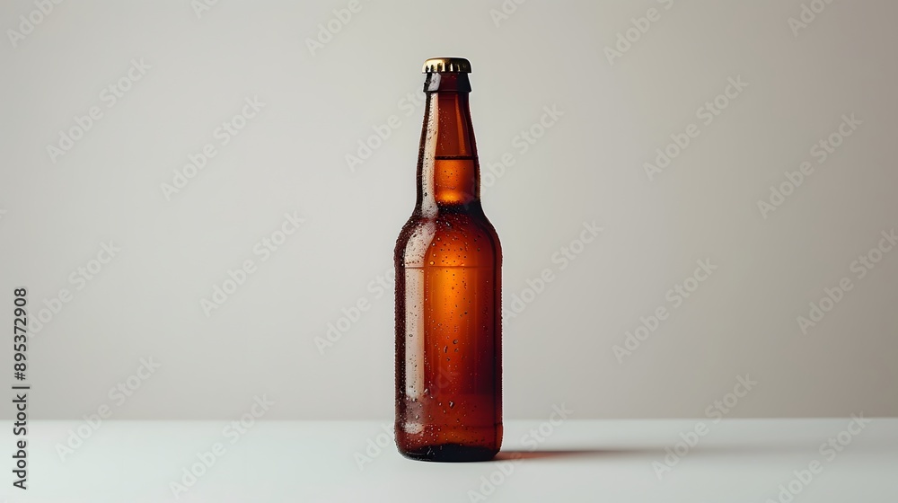9. A minimalist image with a white background featuring a single beer bottle, positioned in the center 9. A minimalist image with a white background featuring a single beer bottle, positioned in the center