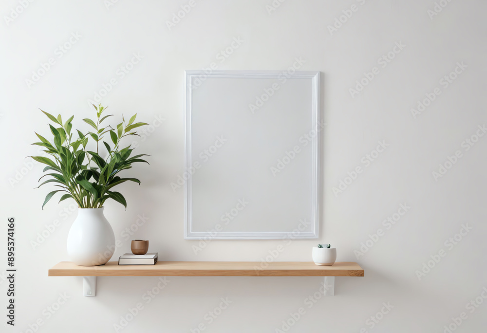 Fototapeta premium modern wall decoration frame with copy space, clear blank white wall background