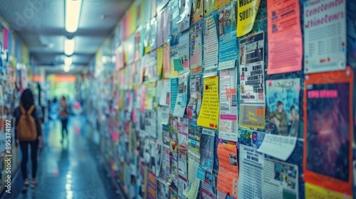 Campus Life in Color: A Vibrant Bulletin Board Displaying Flyers and Announcements at the University