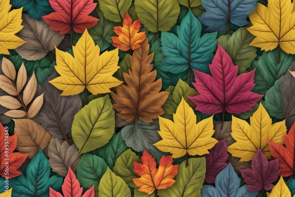 Fototapeta premium Seamless pattern with colorful autumn maple leaves for vibrant fall design