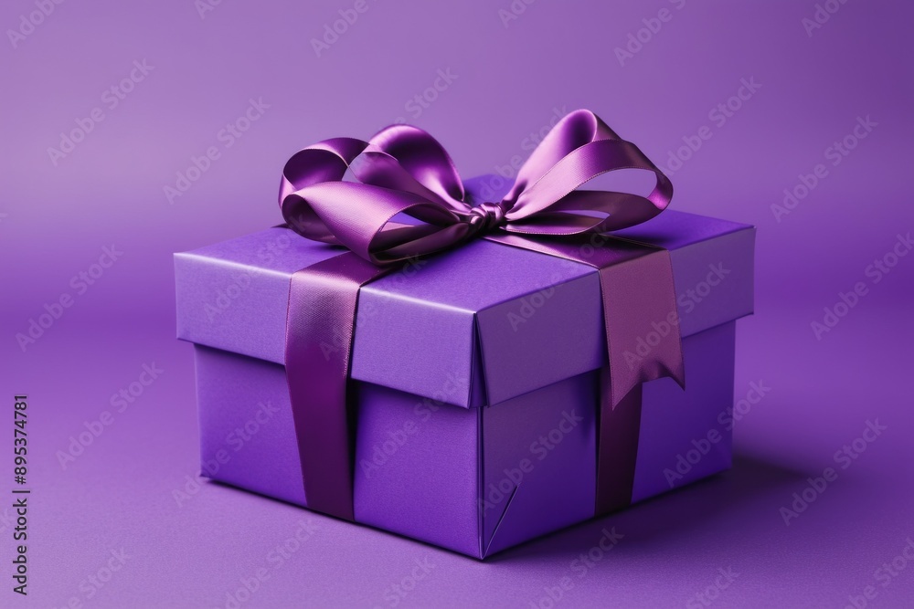 Purple gift box with satin ribbon isolated on solid background