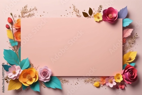 Floral and heart-themed frame with pink design for invitations or decorations photo