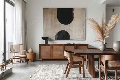 Serene Scandinavian Interior Design with Black and White Art and Natural Light