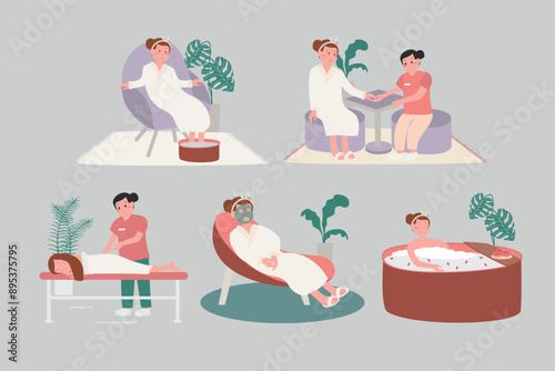Massage and Body Spa illustrations set