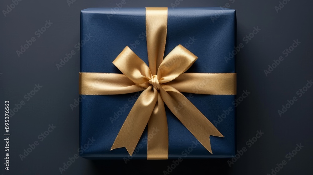 A blue box with gold ribbon on top of it A blue box with gold ribbon on top of it