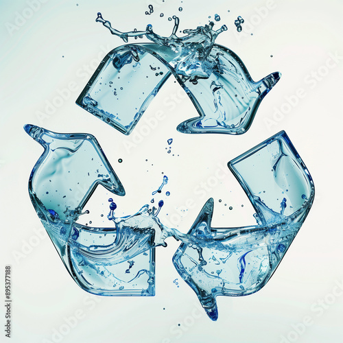 a recycling symbol made from water splashes, creating a dynamic and fluid appearance.