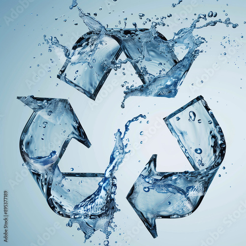 a recycling symbol made from water splashes, creating a dynamic and fluid appearance.
