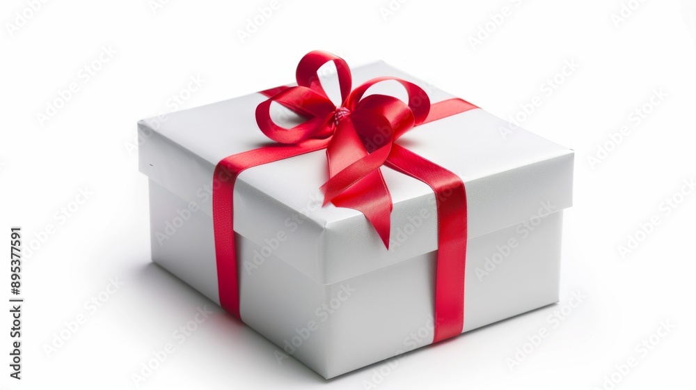 A white box with a red ribbon tied around it A white box with a red ribbon tied around it
