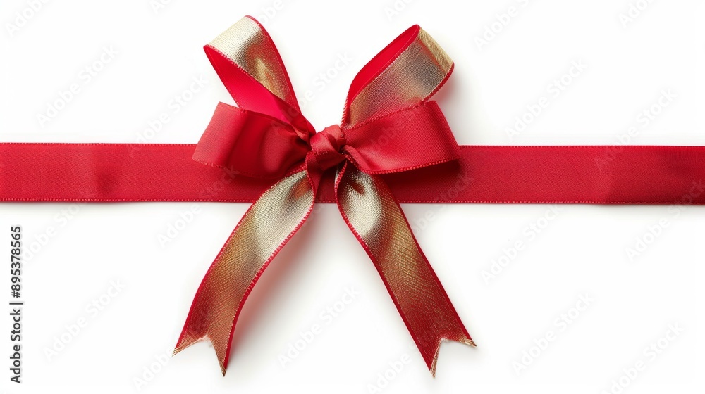 A red ribbon with gold trim is tied in bow A red ribbon with gold trim is tied in bow