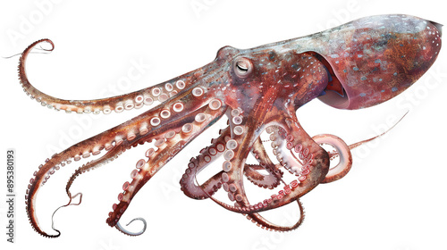 Giant squid isolated on white background