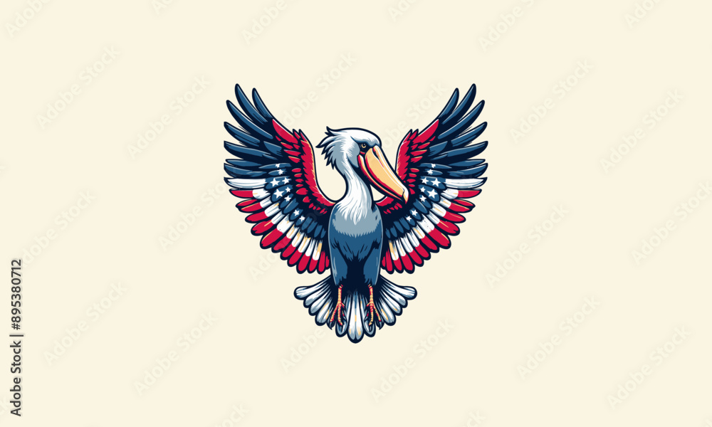 Shoebill with big wings american flag vector mascot design Shoebill with big wings american flag vector mascot design