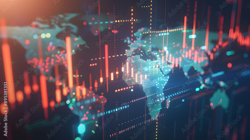 Fototapeta premium Global Finance DNA: Sleek World Map Unites Stocks map modern geography