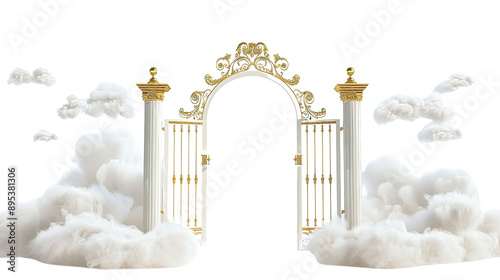 Pearl gate with clouds and heaven isolated on white background photo