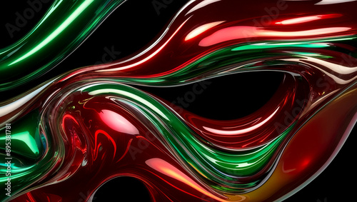 Green red liquid waves background, Colorful abstract wavy background, Red and green liquid glass texture background
