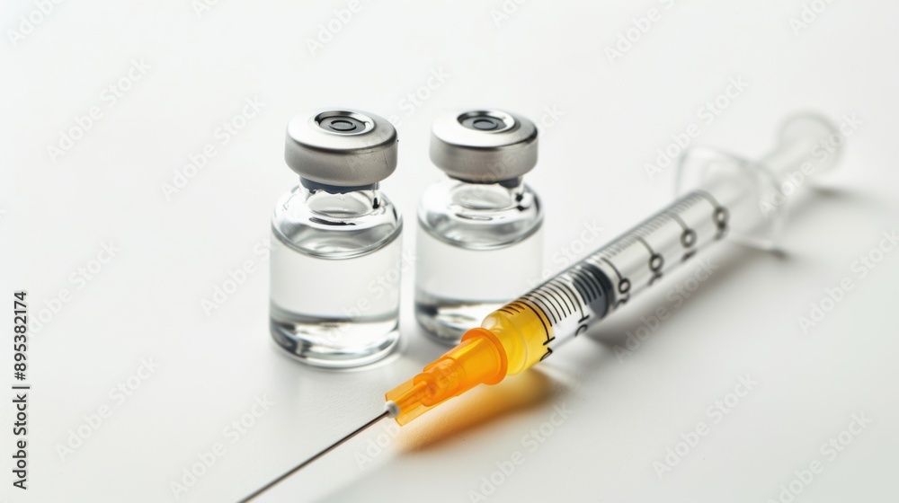 Syringe and vial on a white background, representing medical and healthcare concepts Syringe and vial on a white background, representing medical and healthcare concepts
