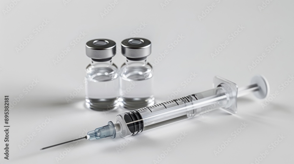 Syringe and vial on a white background, representing medical and healthcare concepts Syringe and vial on a white background, representing medical and healthcare concepts