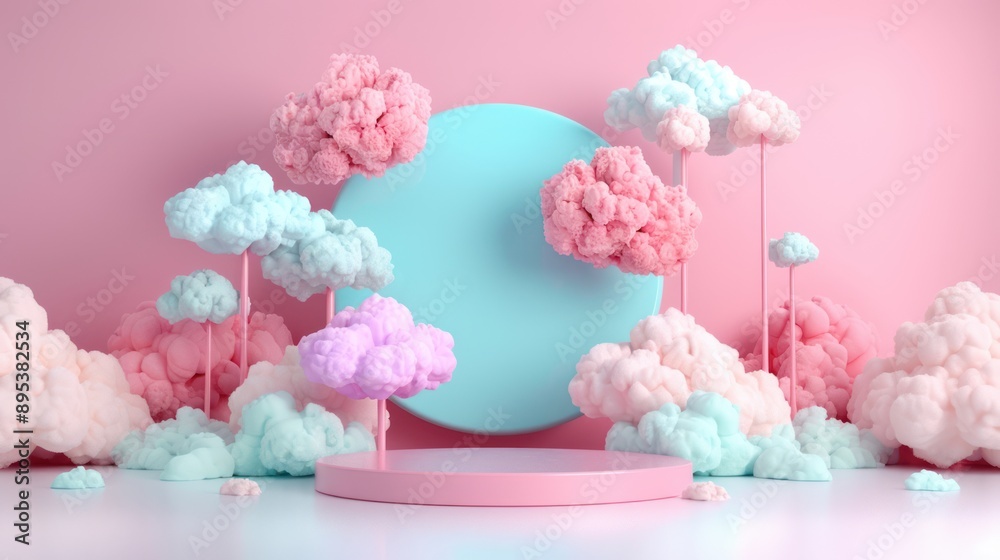 Elegant 3D Podium with Pastel Colors and Silk Backdrop in Luxury Minimalism Setting, Generative Ai Elegant 3D Podium with Pastel Colors and Silk Backdrop in Luxury Minimalism Setting, Generative Ai