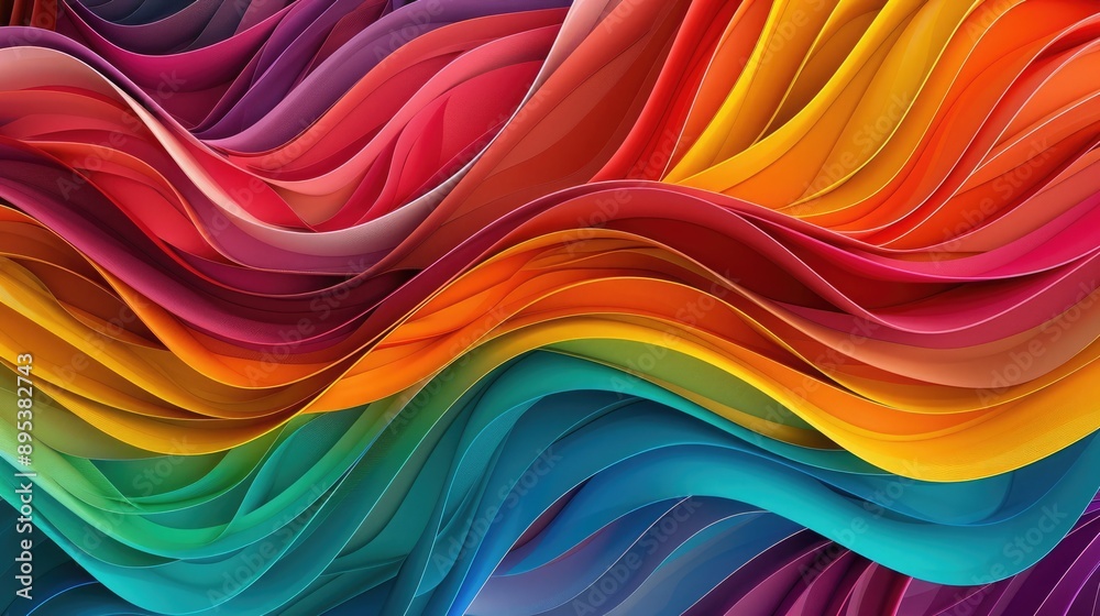 Naklejka premium Vibrant abstract waves of colorful flowing patterns creating an energetic visual experience. Perfect for backgrounds, design, and creativity.