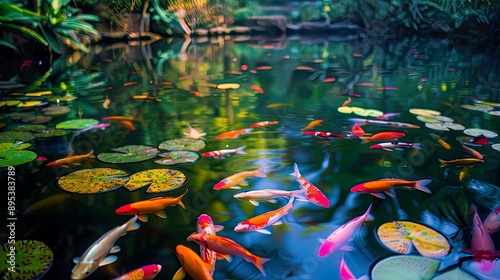 Koi Fish Pond with Lush Greenery