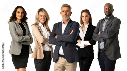 Team of serious business adults on white background