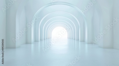 A long, narrow white hallway with a white archway in the middle © Whitefeather