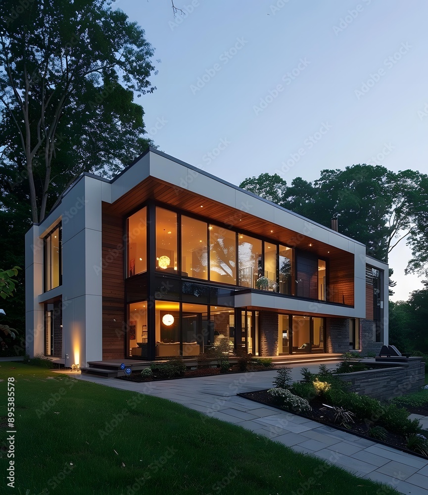 Modern Home with Large Windows and Stone Patio Modern Home with Large Windows and Stone Patio
