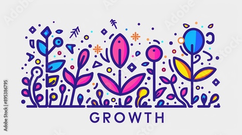 Colorful Illustration of Growth with Flowers and Plants