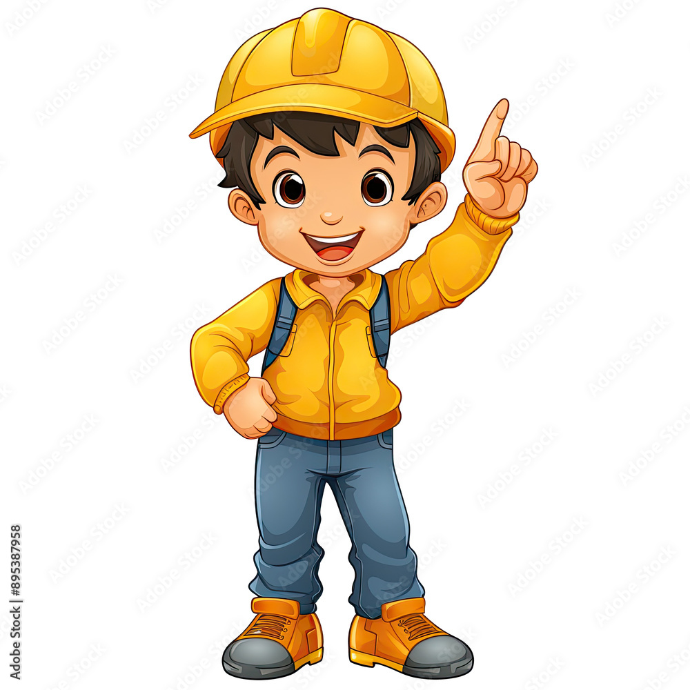 An illustration of a boy wearing a yellow cap, celebrating An illustration of a boy wearing a yellow cap, celebrating
