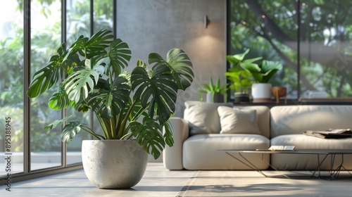 Monstera Deliciosa in a Modern Living Room

