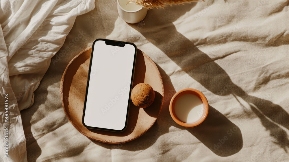 A Phone's Peaceful Haven: Resting on White Bedding A Phone's Peaceful Haven: Resting on White Bedding