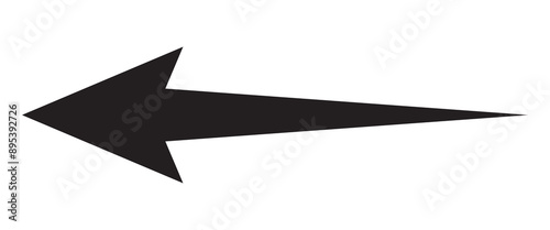 Long arrow. Black arrow pointing left. Black large arrow pointing left. Bold thine long arrow. Vector illustration.