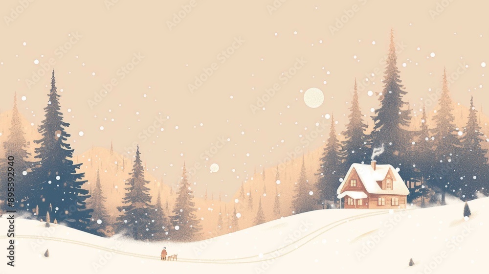 Fototapeta premium coziness of a rustic cabin nestled in a snowy forest