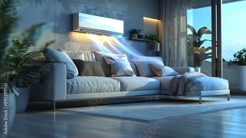 Modern Living Room with Air Conditioning
