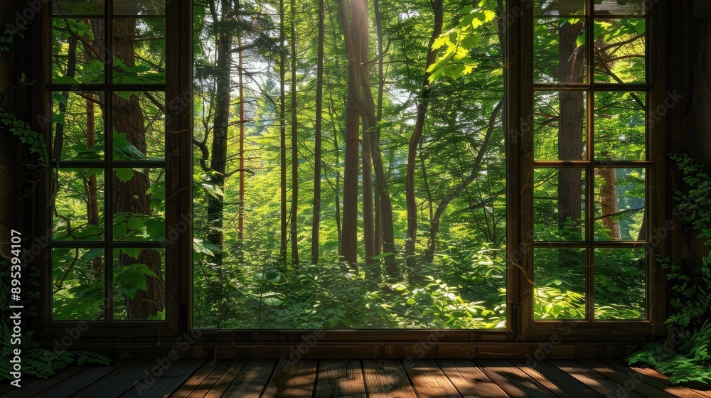 Fototapeta premium Forest view through the window