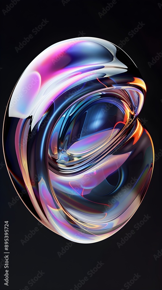 Minimalist 3D iridescent blob, pitch black background Minimalist 3D iridescent blob, pitch black background