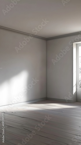 minimalistic empto room with 3 walls visible, symertical, 3d render, no shadows, no textures photo