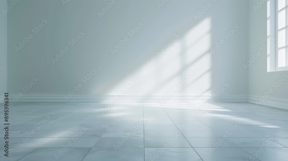 Fototapeta premium A large empty room with a window and a white wall