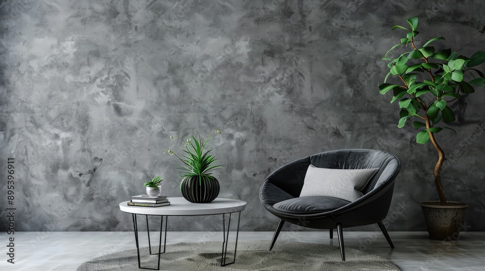 Home decor table against grey wall Home decor table against grey wall