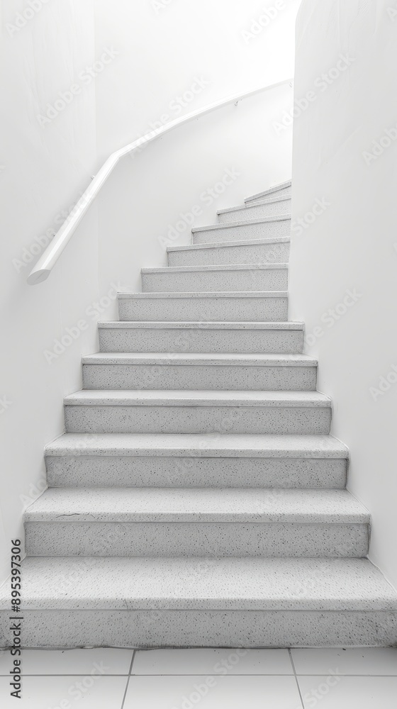 A staircase with white steps and a white railing