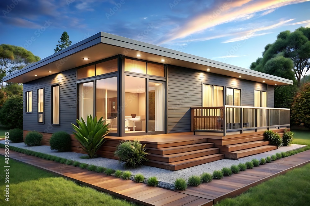 Modern house with blue sky, building architecture, real estate concept Modern house with blue sky, building architecture, real estate concept