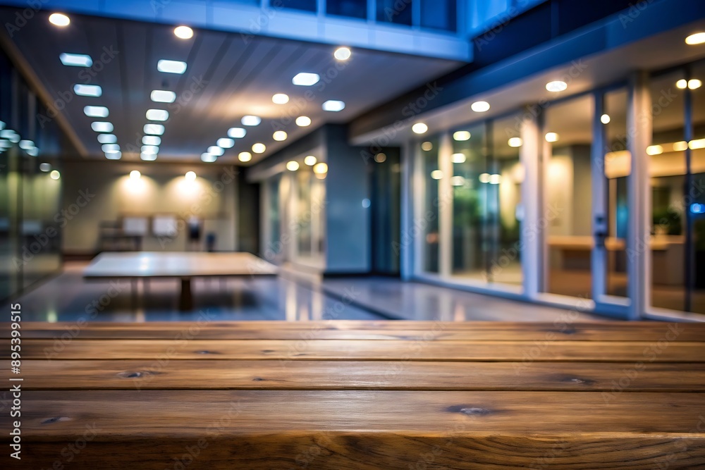 Wooden Tabletop with Blurred Office Background. Wooden Tabletop with Blurred Office Background.