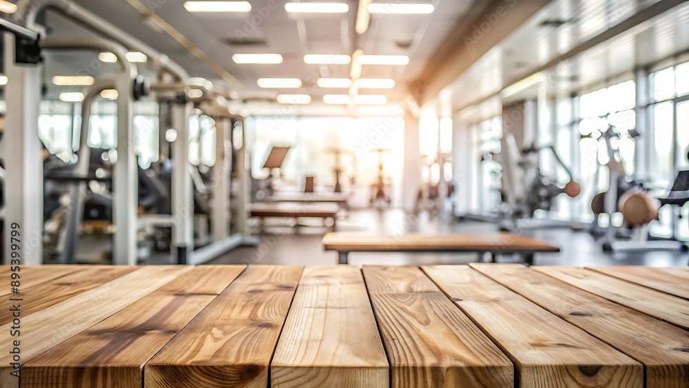 Wooden Tabletop with Blurred Gym Background. Wooden Tabletop with Blurred Gym Background.