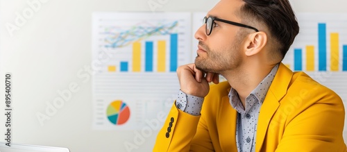 Contemplative Businessperson Analyzing Documents and Graphs in Side View, Concept of Strategic Planning and Decision Making