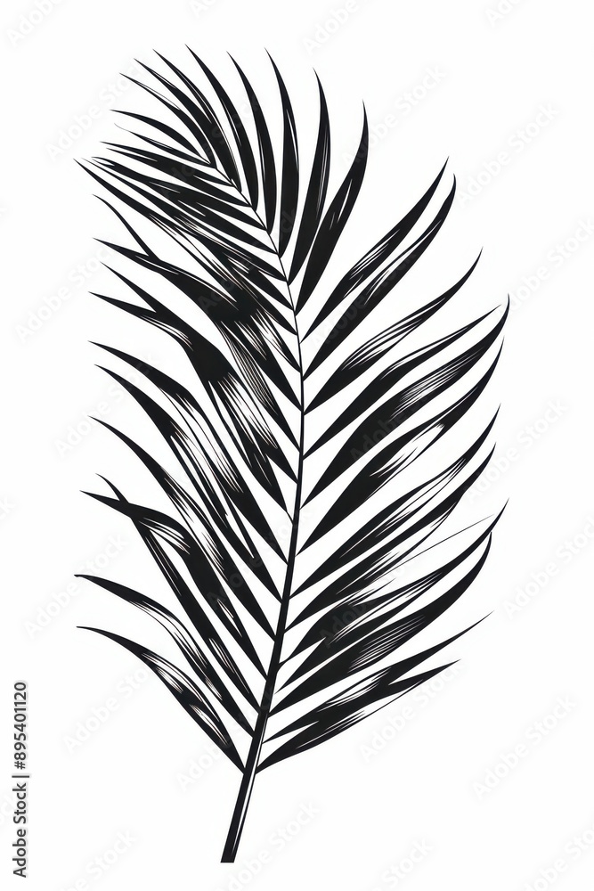 Black and white flat vector art of a palm leaf, svg style, isolated on white background, simple vector art design Black and white flat vector art of a palm leaf, svg style, isolated on white background, simple vector art design