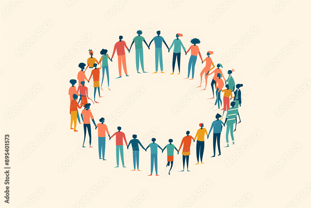group of people of various ethnicities standing in a circle, holding hands group of people of various ethnicities standing in a circle, holding hands